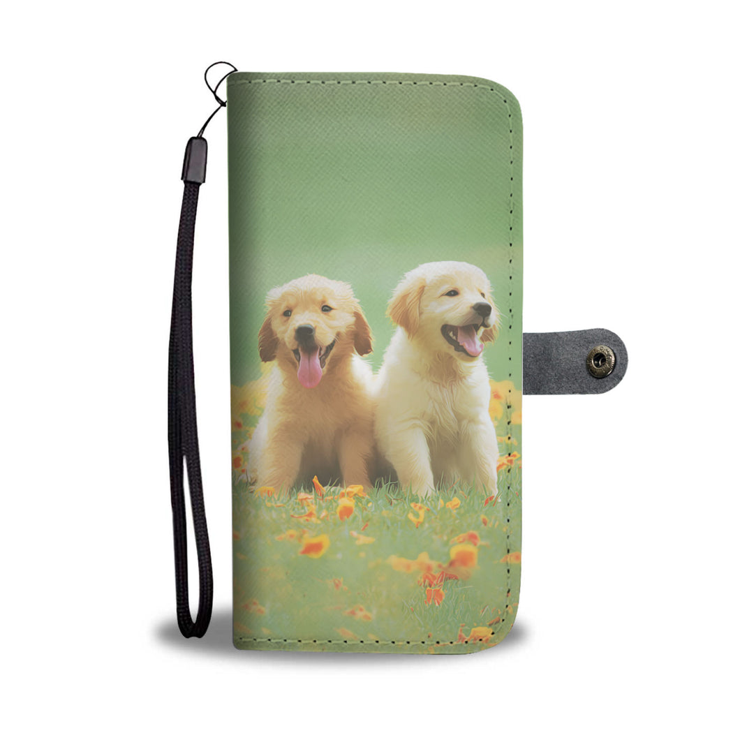 Étui téléphone portefeuille avec design deux petits mignons chiots