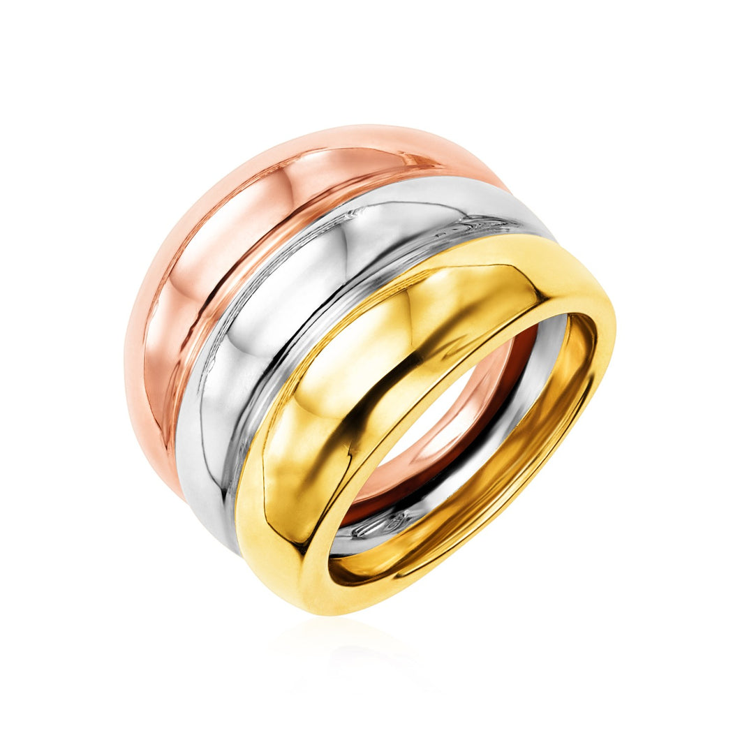 Bague en or polie 14k tricolore