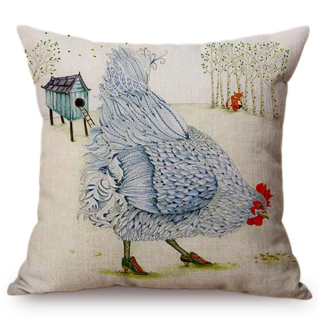 Housse de coussin avec peinture de coq