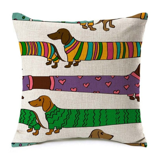 Housse de coussin imprimée chien coloré