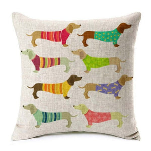 Housse de coussin imprimée chien coloré