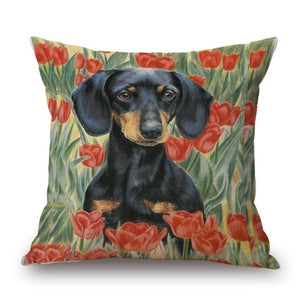 Housse de coussin imprimée chien coloré