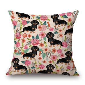 Housse de coussin imprimée chien coloré