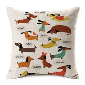 Housse de coussin imprimée chien coloré