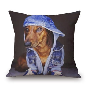 Housse de coussin imprimée chien coloré